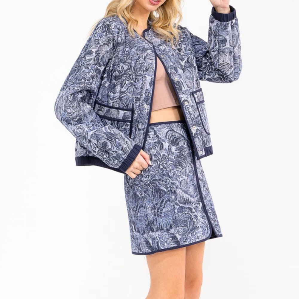 Women's Blue Patterned Skirt Set - Brand